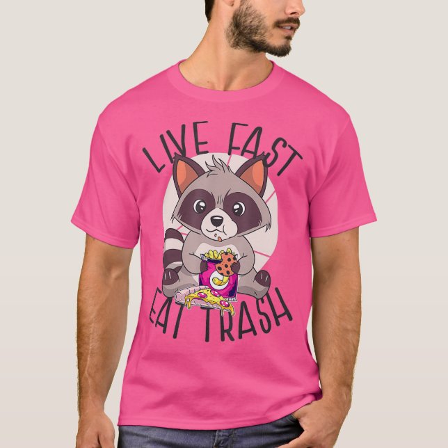 T-shirt LIVE FAST EAT TRASH Funny Raccoon Mème Manger (Devant)