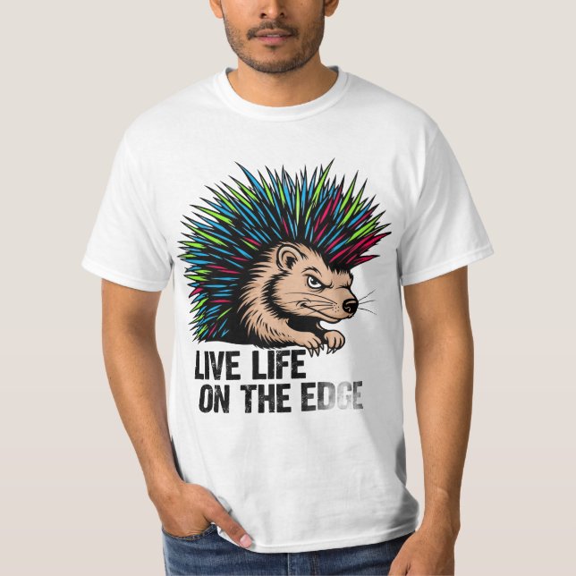 T-shirt Live Life on the Edge : Punk Rock Porcupine Graphi (Devant)