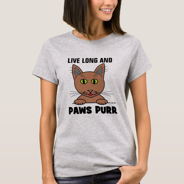 T-shirt Live Long and PAWS PURY Funny Cat T Shirt (Devant)