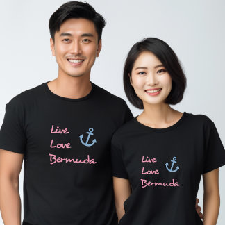 T-shirt Live Love Bermuda Script Texte avec Ancre foncé