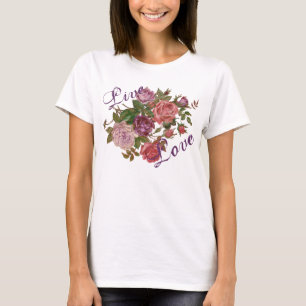 T-shirt Live Love Joli violet Roses floraux