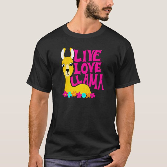 T-shirt Live Love Llama Flower Power Animal Graphisme (Devant)