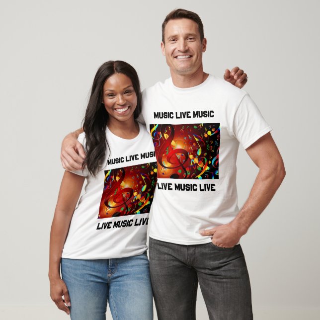 T-shirt Live Music White Slogan (Unisexe)