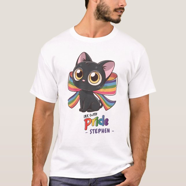 T-shirt Live With Pride - Rainbow Cat LGBTQ Pride (Devant)
