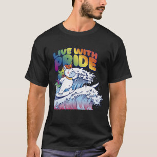 T-shirt Live With Pride Unicorn Surfing