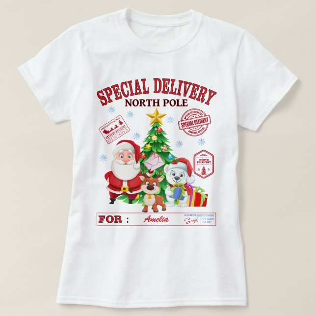 T-shirt Livraison spéciale Pôle Nord Santa Claus (Design devant)