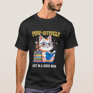 T-shirt Livre adoré de chat mignon lisant positivement ave