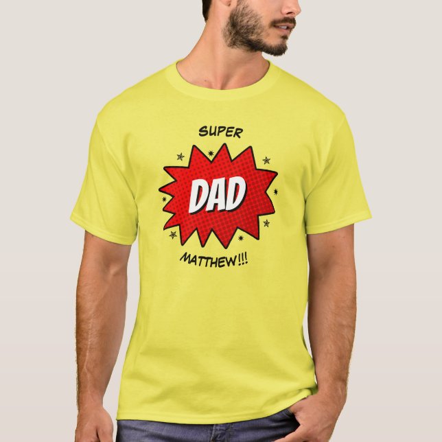 T-shirt Livre de bande dessinée Super Papa Superhero (Devant)