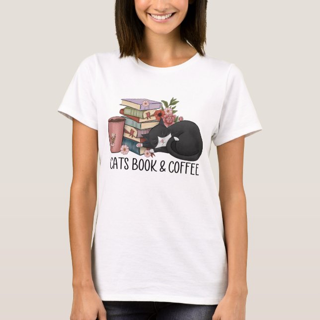 T-shirt Livre de chats et café (Devant)