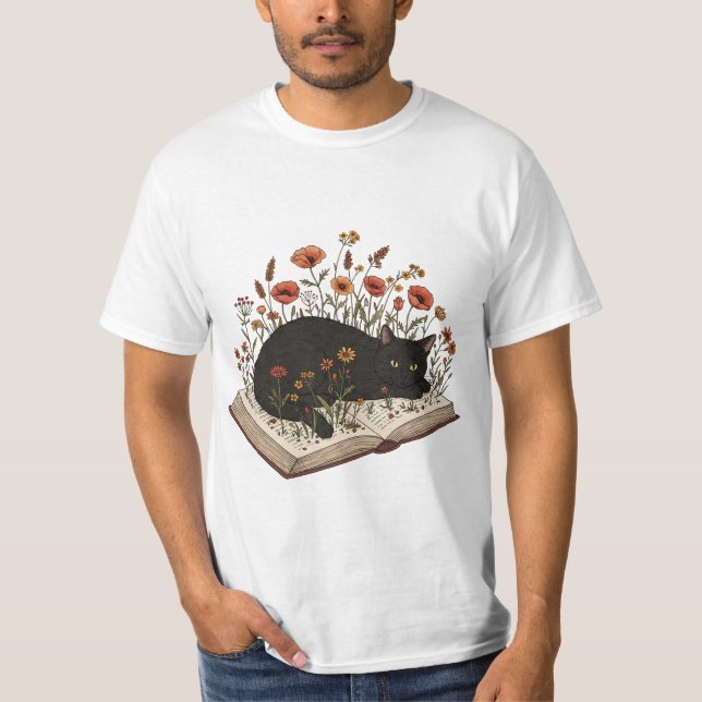 T-shirt Livre de lecture de chats mignons Livre floral Lov (Devant)