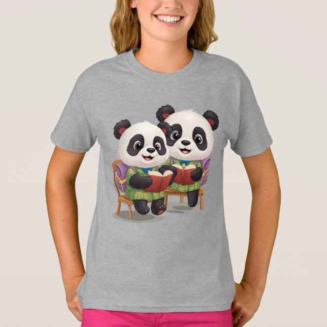 T-shirt livre de lecture de deux mignons ours (Devant)