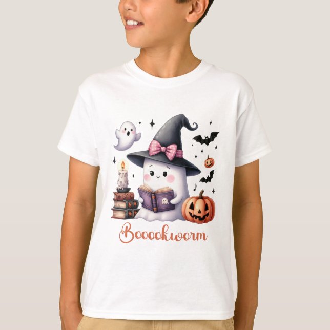 T-shirt Livre de lecture de fantôme Coquette Bow Halloween (Devant)