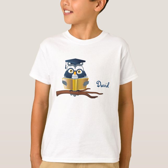 T-shirt Livre de lecture futé de hibou | Personalizable (Devant)
