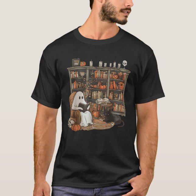 T-shirt Livre de lecture Ghost Retro Bibliothèque Hallowee (Devant)
