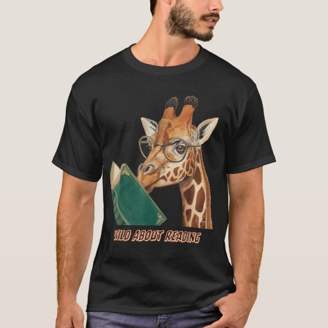 T-shirt Livre de lecture Giraffe Lunettes de vue Animaux E (Devant)