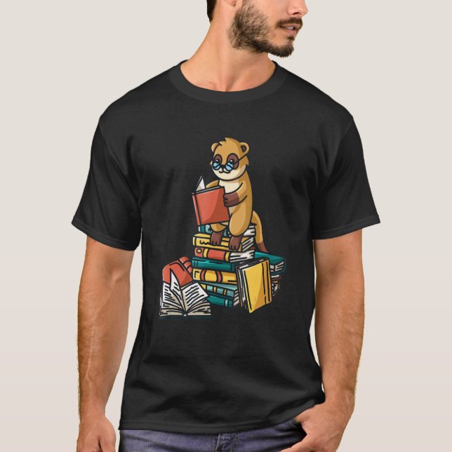 T-shirt Livre Meerkat Assis Sur Pile De Livres Livre Worm (Devant)