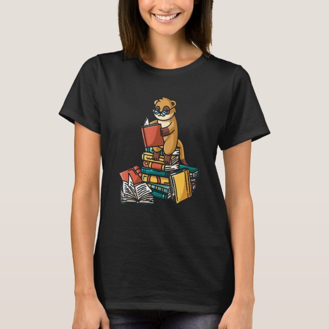 T-shirt Livre Meerkat Assis Sur Pile De Livres Livre Worm (Devant)