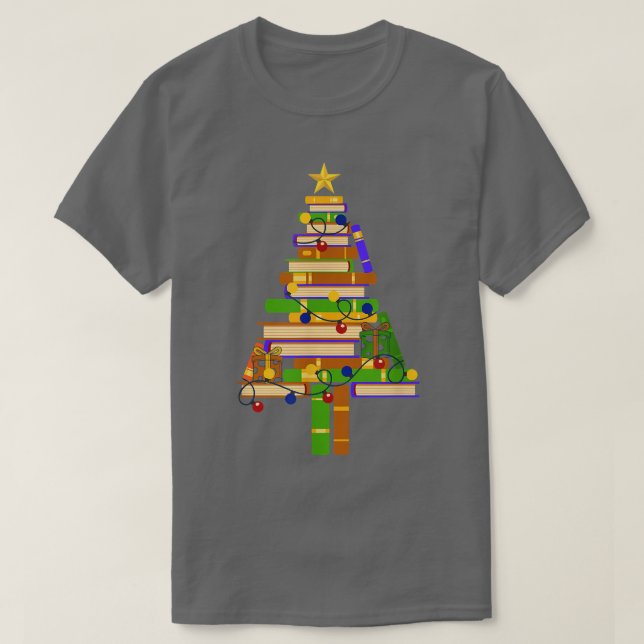 T-shirt Livre Noël Arbre Lumière Lecture Livres Librairie  (Design devant)
