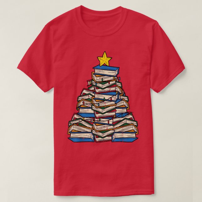 T-shirt Livres Arbre de Noël Lecture Xmas PJ's Professeur  (Design devant)