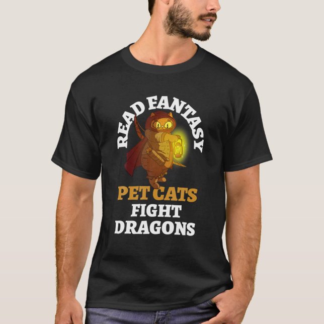 T-shirt Livres Cat Dragons Funny Bookish Bookworm Imaginai (Devant)