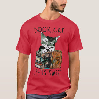 T-shirt Livres Cats Life Is Sweet Cat Book Lovers Lecture 