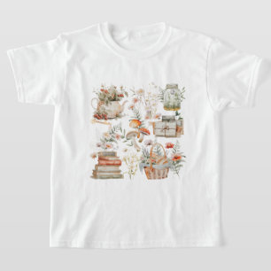 T-shirt Livres Champignon Floral Fantaisiste Art Cottageco