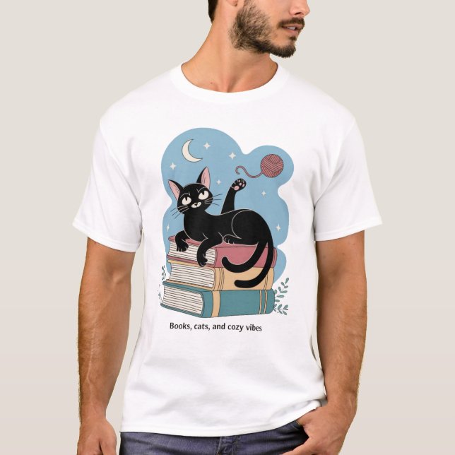 T-shirt "Livres, chats, et Vibes cosy - Amoureux des chats (Devant)