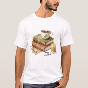 T-shirt Livres Cozy Dark Academia avec bougie au café et V