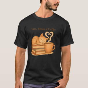 T-shirt Livres de chats et café Cœur Cozy Cat Lover Bookwo