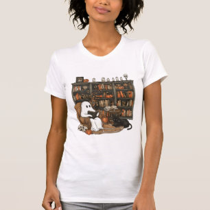 T-shirt Livres de lecture de fantôme rétro, fantôme de bib