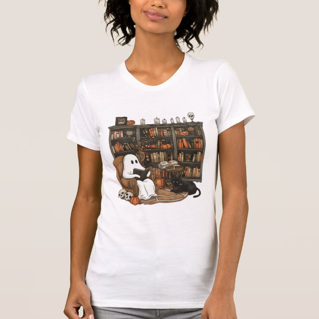 T-shirt Livres de lecture de fantôme rétro, fantôme de bib (Devant)