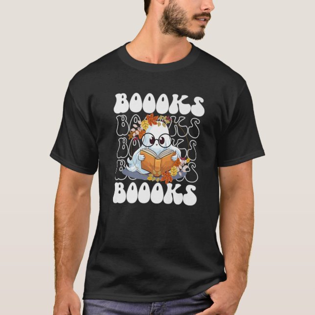 T-shirt Livres de lecture mignonne Ghost Retro Éffrayant L (Devant)