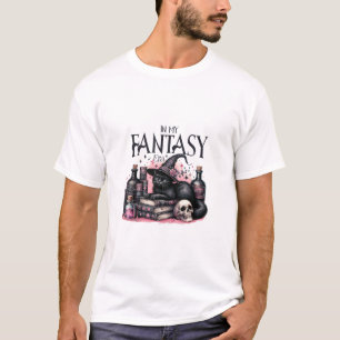 T-shirt Livres de sorts de chat noir d'Halloween rose Poti