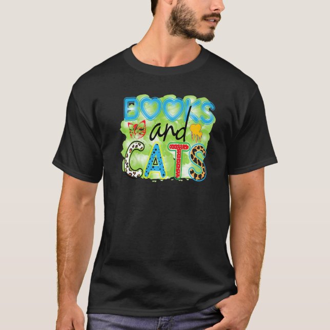 T-shirt Livres Et Chats Graphique Patchwork Chat (Devant)