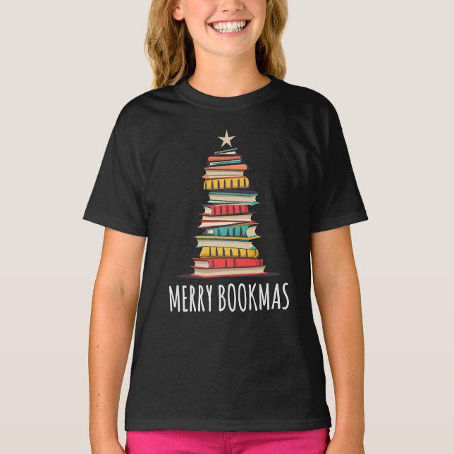 T-shirt Livres Noël Arbre Joyeux Livres (Devant)
