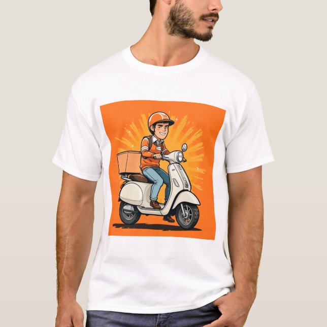 T-shirt Livreur sur scooter moderne (Devant)