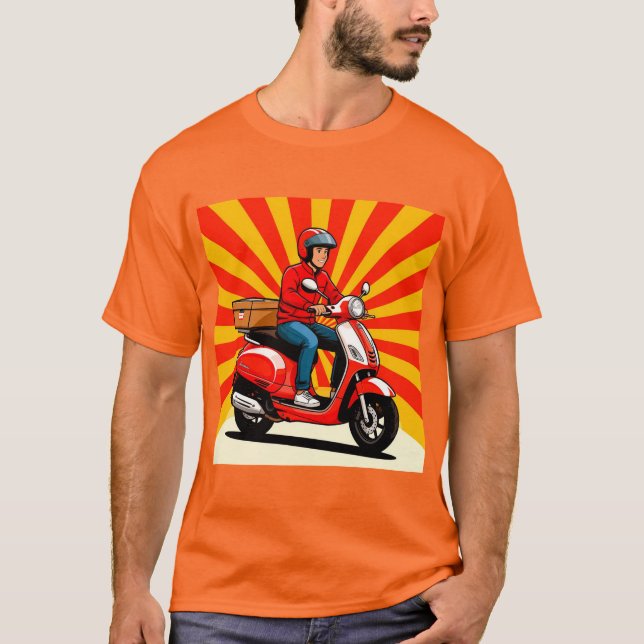 T-shirt Livreur sur scooter moderne (Devant)