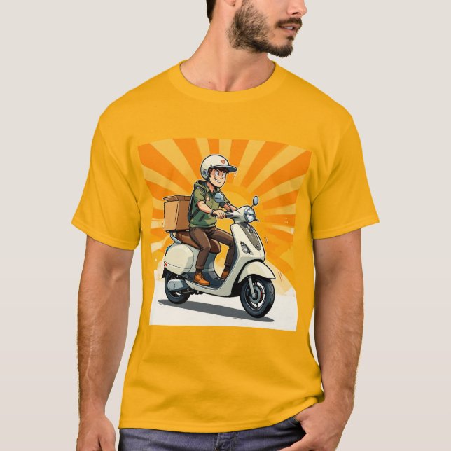 T-shirt Livreur sur scooter moderne (Devant)
