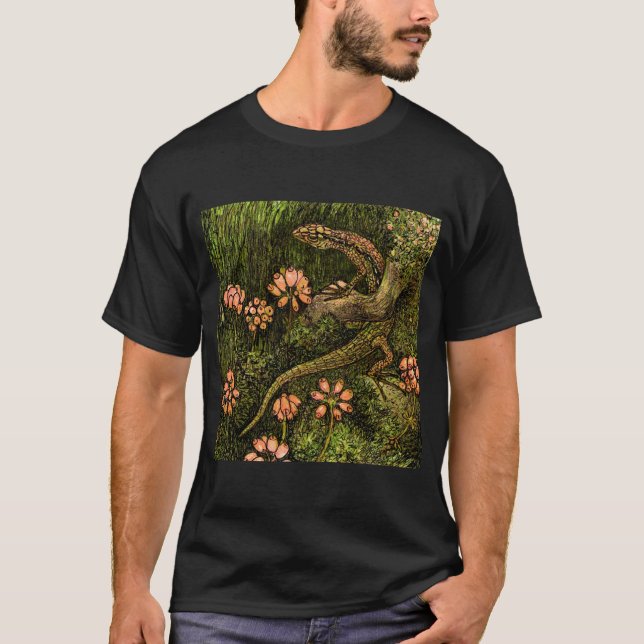 T-shirt Lizard et Fleur sauvage de style Art nouveau néerl (Devant)