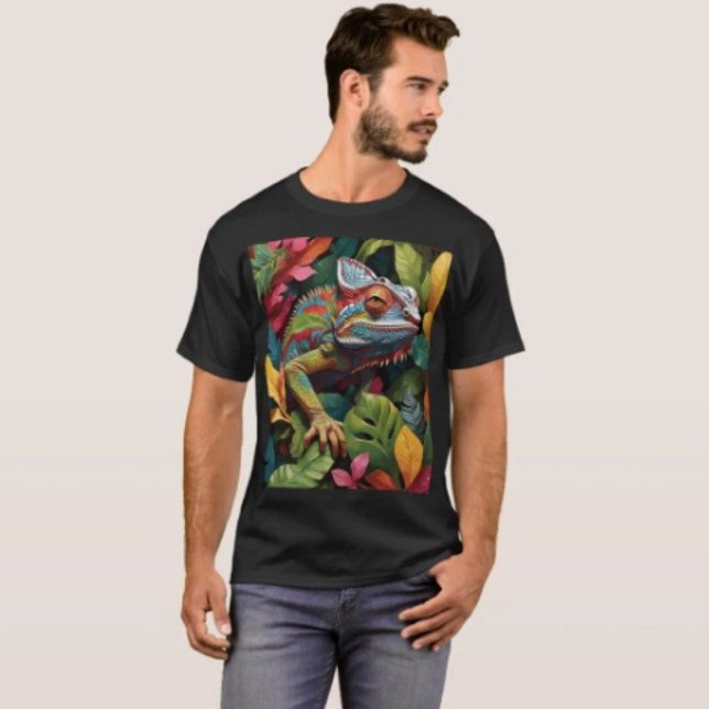 T-shirt Lizard Leaves & Colour ( Colourful Lizard Tropical Jungle Art Graphic T-Shirt  100%  cotton unisex standard fit. 
)