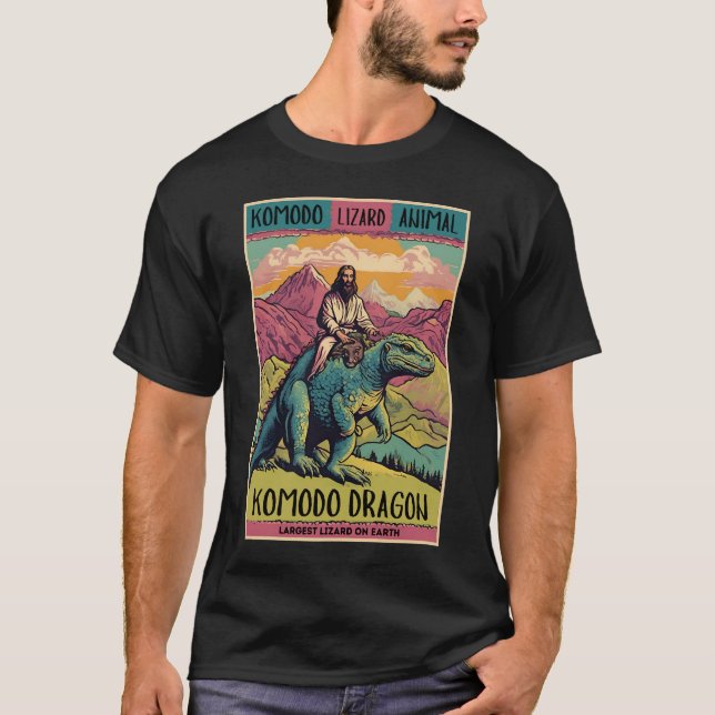 T-shirt Lizard Lover Amusant Lord Jesus équitation Komodo  (Devant)