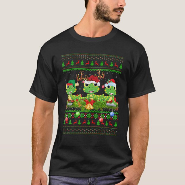 T-shirt Lizard Lover Xmas Éclairage Père Noël Lizard Laid  (Devant)