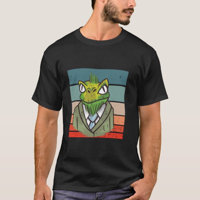 T-shirt Lizard suit formal cartoon retro, earthy tones Rep (Devant)