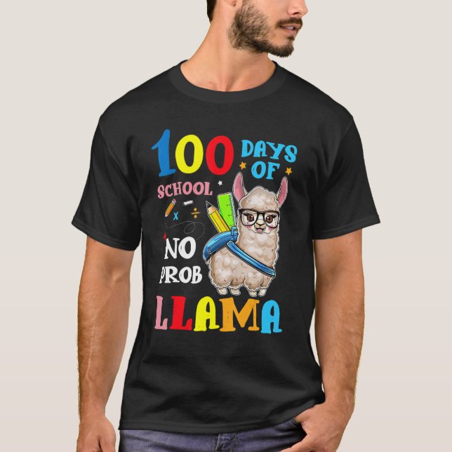 T-shirt Llama 100 Days Of School No Probllama Teacher Stud (Devant)