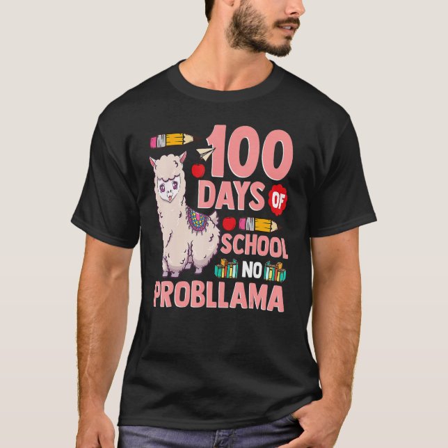 T-shirt Llama 100 Days Of School No Probllama Teacher Stud (Devant)