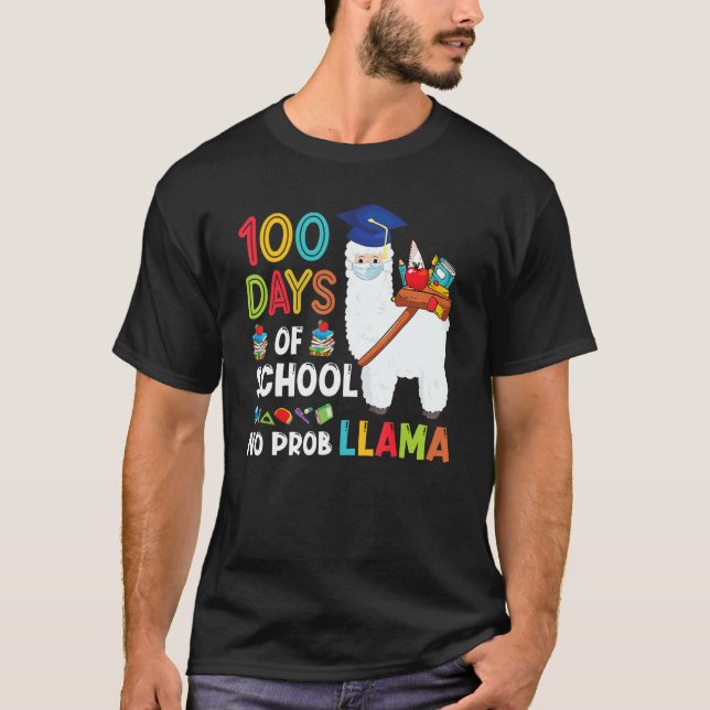 T-shirt Llama 100 Days Of School No Probllama Teacher Stud (Devant)