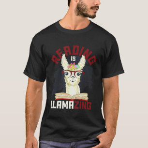 T-shirt Llama Alpaca Livre Nerd Bibliothécaire Lecture de