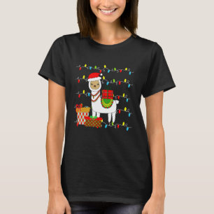 T-shirt Llama Alpaca Santa Chapeau Noël Flammes Filles