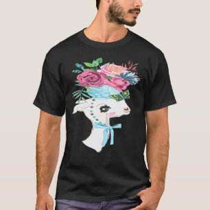 T-shirt Llama Alpaga Couronne De Fleurs Nouveauté Mignonne