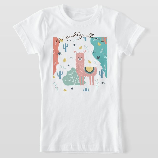 T-Shirt Llama amicale dans un paysage filles (Poser)